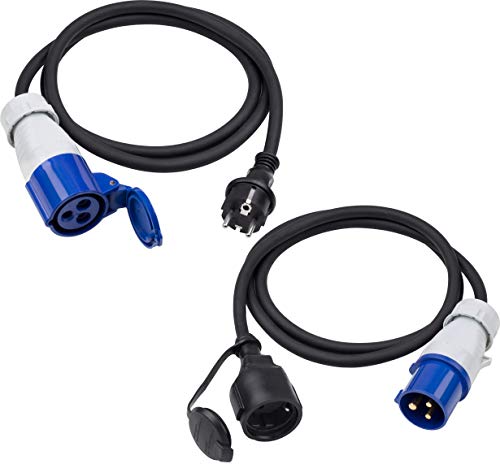 Meister CEE-Adapterleitung-Set 2-teilig - 1,5 m Kabel - CEE-Stecker & -Kupplung - Robuste Gummileitungen H07RN-F3G 2,5 mm² - 16 A / 230 V - IP44 Außenbereich / Campingkabel / Campingadapter / 7425310