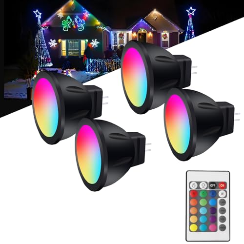 Noobibaba GU4 LED 12V RGB MR11 Farbwechsel Lampen, MR11 LED 12V 3W Bi-Pin-Sockel, Warmweiß + 15 Mehrfarbig für Landschaftsbeleuchtung (4 Lampen, 1 Fernbedienungen)