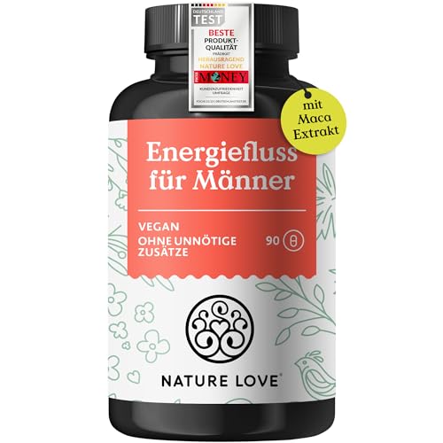 NATURE LOVE® Energiefluss für Männer - 90 Kapseln - Mit Tribulus Terrestris Extrakt, Maca Extrakt, L-Arginin, L-Citrullin, Zink, Folat, Vitamin C, Pflanzenstoffen - Hochdosiert, vegan und laborgeprüft