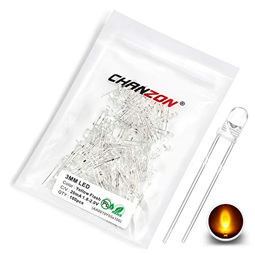 Chanzon 100 Stück 3mm blinkende gelbe LED-Dioden lichter 1,5Hz blinkend (klar rund transparent DC 2V 20mA) Helle Glühbirnen Lampen Elektronikkomponenten Anzeige Leuchtdioden