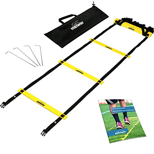 meiwar Koordinationsleiter 6m - Trainingsleiter Set I Agility Ladder mit robusten Sprossen für Koordinationstraining, Fussball Training | gelb 6m