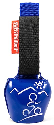 swisstrailbell® Fresh Colour-Edition: Blau mit weißem Mountainbiker, dunkel blaues Band, Trailbell, Bear Bell
