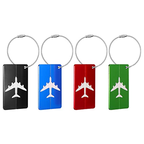 Blendura Set aus 4 Kofferanhängern aus Aluminium, Gepäckanhänger für Koffer mit Karte für persönliche Informationen, geeignet für Koffer, Rucksäcke und Reisetaschen