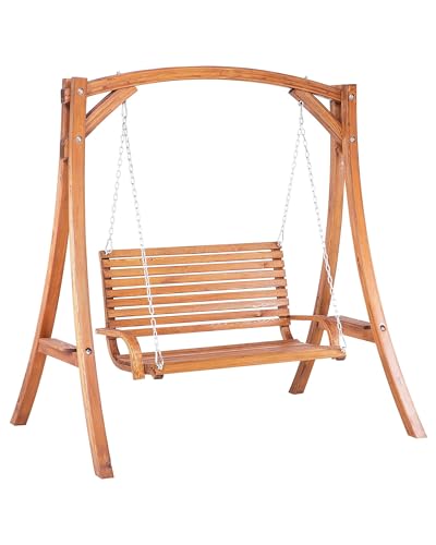 Beliani Trendy Gartenschaukel mit Gestell Akazienholz Dunkelbraun für 2 Personen Novara