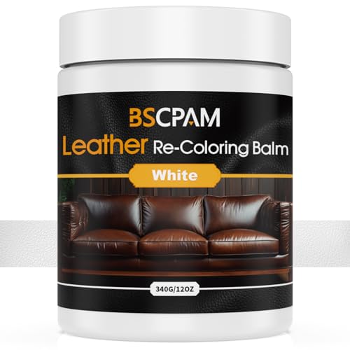 BSCPAM Leather Recolouring Balm - Lederreparaturset für Möbel & Vinyl- Leder färben, wiederherstellen & erneuern für Sofas, Autositze, Gürtel, Stiefel - ungiftiger Lederfleck - 12oz Weiß