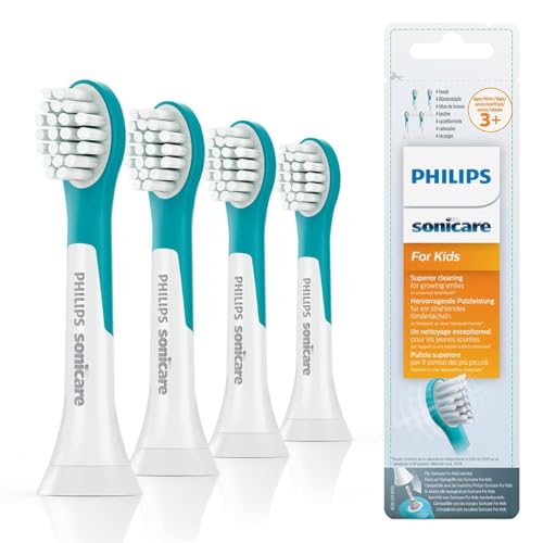 Philips Original Compact Bürstenköpfe für die Sonicare for Kids Schallzahnbürste (für Kinder ab 3 Jahren) – 4er-Packung, in Blau (Modell HX6034/33)