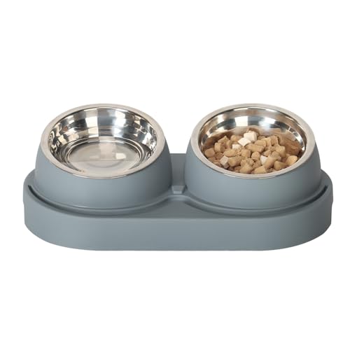 Doppelkatzen-Schalen und Futterschalen,Erhöhte Schüssel aus Edelstahl, geneigt, Futternapf und Futterschüsseln, Futterschalen für Hunde und Katzen cat Feeder