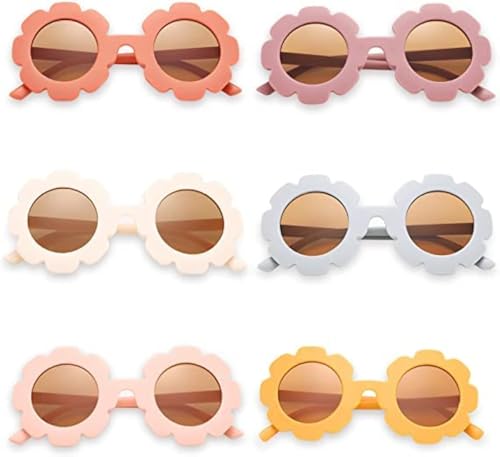 letcdfer 6 Paar Kinder sonnenbrille, Süß Sonnenblumenbrille, runde Sonnenbrille, süße blumenbrille Kindermode Sonnenbrille für Jungen und Mädchen, Mädchen Party Geschenk Outdoor Strand Sonnenbrille