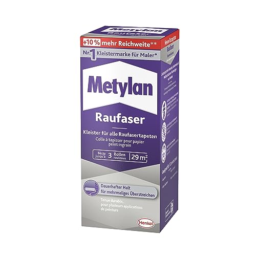 Metylan Raufaser, starker Tapetenkleister für Raufasertapete mit hoher Anfangsklebkraft, langlebiger & korrigierbarer Kleister mit Methylcellulose, 1x180g