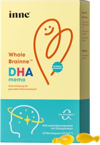 inne® Whole Brainne™ DHA memo, Mit pflanzlichem DHA aus der Meeres-Mikroalge Schizochytrium sp., 40 Weichkapseln, Leckere, kaubare Weichkapseln, die Kinder lieben