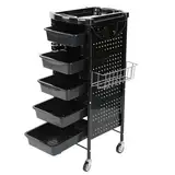 Arbeitswagen Friseur,Friseurwagen 6 Etagen Haar Salon Lagerung Trolley Cart mit Rädern Fönhalter 5 Schubladen Arbeitswagen Friseur Färbung Trolley Rolling Cart, 95 x 53 x 44cm