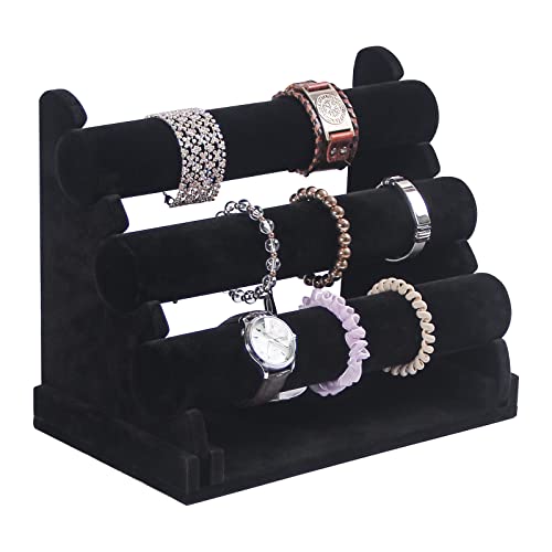 Justsoso Armbandhalter, Armbandständer für den Verkauf, Schmuck-Organizer, Uhrenregal für Shows (3 Ebenen, schwarzer Samt)