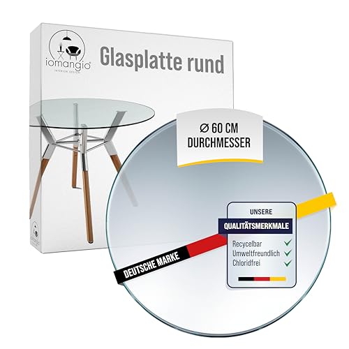 iomangio® Glasplatte Rund Ø 60cm Durchmesser Transparent - Glasscheibe aus gehärtetem ESG Glas 8mm Dick – Tischplatte aus Sicherheitsglas Glas - Ideal als DIY Glastisch Tisch Glas Platte