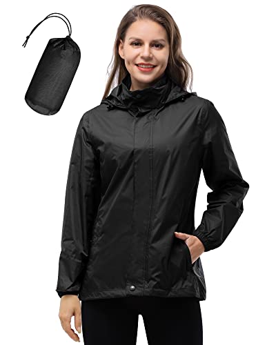 33,000ft Damen Wasserdichte Faltbar Regenjacke mit Kapuze, Leicht Atmungsaktive Windbreaker Jacke, Fahrradjacke für Frauen Fahrrad Sport Outdoorjacke