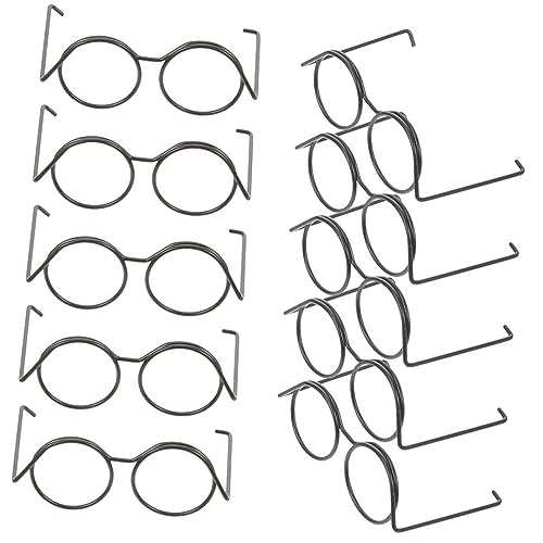 SAFIGLE 10 StüCk Puppenbrille, Runde Metallrahmen Ohne GläSer, Klassische Miniatur Brille, Schwarz, Perfekt FüR Puppenhaus Dekoration Alvin