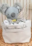 Windeltasche mit Koala-Schmusetuch | handgemachte Windeltorte | Made in Germany mit schönem Zubehör | Baby Geschenk u. Geschenk zur Geburt