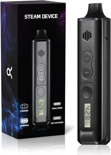 Vaporizer Cannabis JOJQ Kit Steamer E Cigarette Weed Evaporator Herbs with LCD Display Temperature Control Ceramic Heating Chamber Evaporator Cannabis (Laser schwarz)