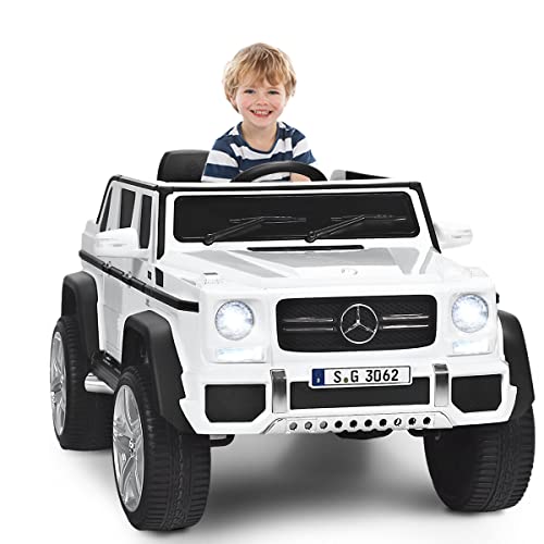 COSTWAY Kinder Elektroauto, Mercedes-Benz Maybach, 12V Elektrisches Kinderauto mit Musik, Hupe und LED-Leuchten, Jeep Auto 2,5-5,5km/h, inkl. 2,4G-Fernbedienung, für Kinder ab 3 Jahre (Weiß)