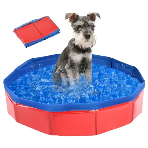Hunde Pool, Hunde Planschbecken, Faltbarer Pool für Hund und Katze, Hundebadewanne, Hundepool Klein, Hundepool fur Große Hunde, Bademuschel für Hunde mit Wasserablassventil (50 x 8 cm)