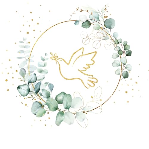 20 Servietten goldene Taube um Eukalyptus weiß | Hochzeit | Heirat | Frieden | Liebe | Hoffnung | basteln | Decoupage | Serviettentechnik | Tischdeko 33x33cm