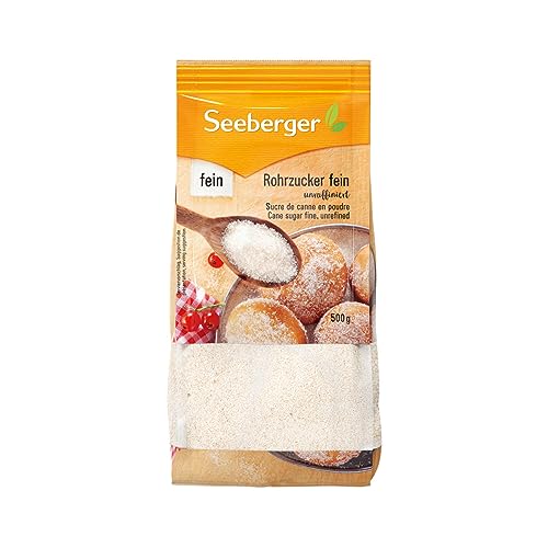 Seeberger Rohrzucker fein, unraffiniert 12er Pack: heller karamelliger Zucker aus Zuckerrohr - schnell löslich zum Süßen von Speisen und Getränken - vegan (12 x 500 g)