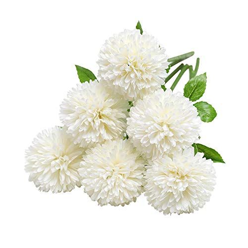 Tifuly Künstliche Hortensie Blumen, 11 Zoll Seide Pompon Chrysantheme Kugel Blumen für Hausgarten Party Büro Dekoration, Braut Hochzeitssträuße, Blumenschmuck, Mittelstücke(6 Stück, Weiß)