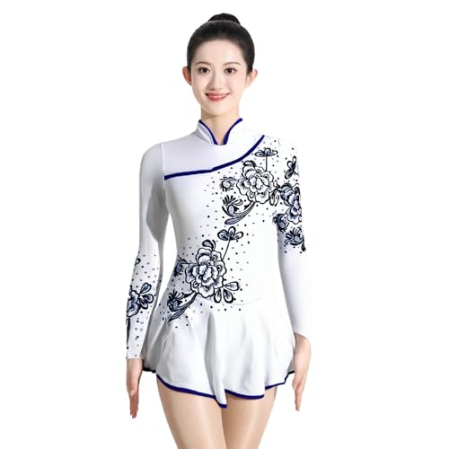 Zagitova Eiskunstlaufkleid For Mädchen, Damen, Stehkragen, Lange Ärmel, Eislauf-Tanzkostüme(White_XXXL)