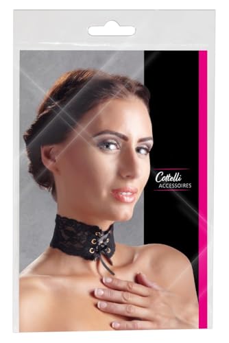 Cottelli Collection Acessoires- elegantes Halsband für Frauen, sexy Halsschmuck aus Spitzenband, verstellbarer Choker, schwarz