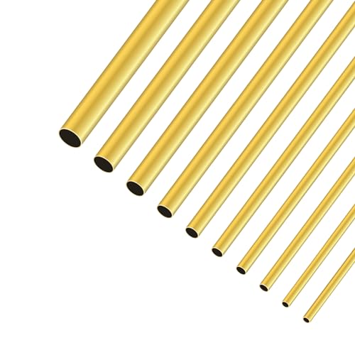 LAVMHAB Messingrohre-Set mit 2 mm, 2,5 mm, 3 mm, 3,5 mm, 4 mm, 4,5 mm, 5 mm, 6 mm, 7 mm, 8 mm Außendurchmesser x 0,3 mm Wandstärke x 200 mm Länge, nahtlose, runde Messingrohre für Heimwerker,