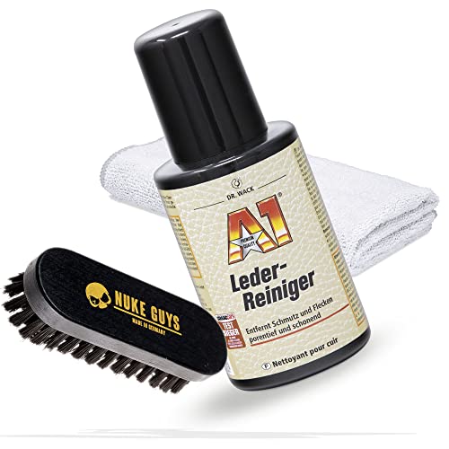 detailmate Set zur Reinigung und Pflege von Leder, Polster & Textilien | Dr.Wack A1 Lederreiniger 0,25L + Nuke Guys Bürste S + Mikrofasertuch