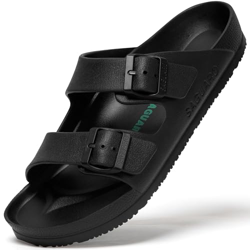 SAGUARO Herren Bequeme Pantoffeln Atmungsaktiv Soft Damen Clogs Sommer Luftig Slippers Eva rutschfest Flexibel Komfort Sohle Flache Beiläufig Mode Bades Hausschuhe Drinnen Draußen, Haus Schwarz 45 EU