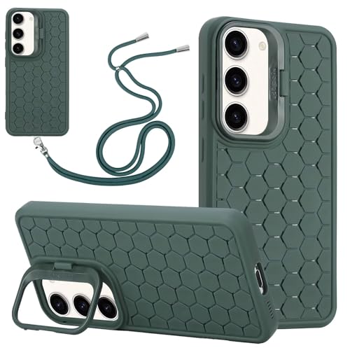 Miagon Wärmeableitung Crossbody Hülle für Samsung Galaxy A24 4G,Ständer Atmungsaktives Kühlung Zelluläres Löcher Schutzhülle Cover mit Einstellbar Handykette Schlüsselband