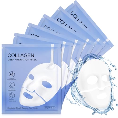 collagen maske, 6 Stück Korean -Collagen Real Deep Mask overnight Mask Collagen -Collagen Real Deep Mask, Anti-Falten Lifting Face Mask, Hydrating Overnight Mask