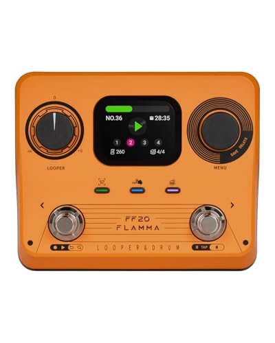 FLAMMA FF20 Looper-Pedal mit integrierter Drum-Maschine – 300 Min Stereo-Aufnahme, 220 Drum-Grooves, 100 Speicherplätze, Time-Stretch, Auto-Record, USB & Kopfhörerausgang – für Gitarre & Bass