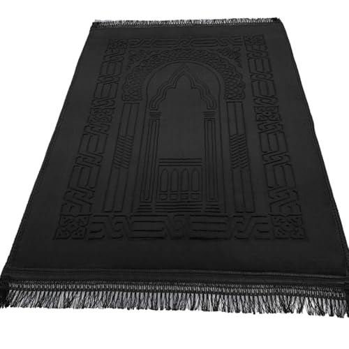 AL-WARDA Gebetsteppich – Seccade aus Plüsch, unglaublich sanft und angenehm, Gebetsteppich gepolstert, islamische Geschenke, Prayer mat, maximaler Gebetskomfort (Schwarz, 120 * 80cm XL)