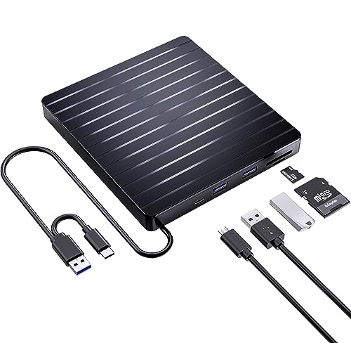 SENKUTA Externes CD DVD Laufwerk USB 3.0 & Type-C, DVD/CD+/-RW Brenner mit USB & SD/TF, DVD Laufwerk Extern für Alle PC Laptop/Desktop/MacBook, Windows 11/10/8/7/XP/Vista/Linux/MacOS