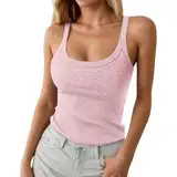Tank Top Damen Spaghettiträger Ärmellos Geripptes Einfarbige Tanktops U-Ausschnitt Top Sport Baumwoll-Camisole Stretch Underwear Bequeme Hemdchen Basic Tops Stilvolle Shirt für Damen