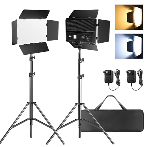 Pixel LED Video Licht Kit mit Scheunentür, 2-Pack Bi-Color Fotografie Beleuchtung, 2500-6500K dimmbares Studio Licht, CRI 96+ Panel Licht für Videografie/Spiel Streaming/Film/Video Aufnahme