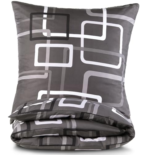 Bettwäsche 135x200 2 teilig - Mikrofaser Bettbezug 135x200 cm + Kissenbezug 80x80 cm - atmungsaktiver Stoff mit Reißverschluss - für Einzelbett - modernes Design Grau
