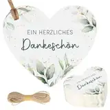 MEJOSER 50 Stück Danke Anhänger Herz Eukalyptus 5cm Geschenkanhänger Dankeschön Hochzeit Etiketten Tags Geschenk Geburtstag Babyparty Kommunion Taufe