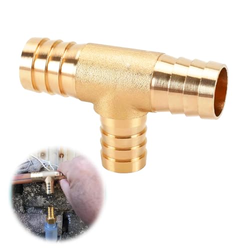 T-Schlauchverbinder 19mm T-Schlauchverbinder Messing Druckluft Schlauchtülle 3 Wege Verbindungsstück T Stück Schlauchtülle schwere Ausführung d 3/4" für Luft Wasser Gas Öl Rohr Druckluftschlauch