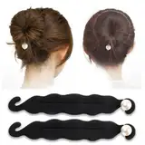 WKRTDY Magischer Haarknoten in Schwarz, 2 Stück - Upgraded Haarhalter mit Perlenbrötchen, Schwamm Clips und Twist Lockenwicklern, Perfekt für stylische Haar-Dutts und Brötchen