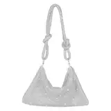 UBORSE Damen Abendtasche Clutch Umhängetasche Klein Pailletten Handtasche Schultertasche Kette Tasche für Hochzeit Party Disko - Silber