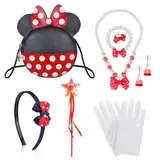 BTHRORO Maus Kostüm für Kinder, Kinder Crossbody Tasche mit Schmuckset Halskette Armband Ringe Ohrringe Haargummis Handschuhe für Mädchen Kinder Karneval Halloween Party Dress Up Geschenk