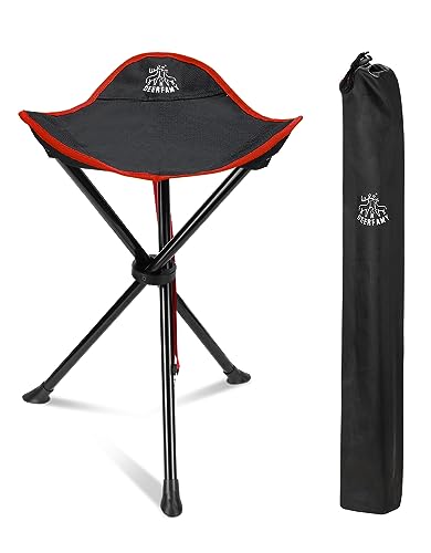 DEERFAMY Klappstuhl Camping Stativ Hocker, Tragbarer 3-beiniger Slacker-Stuhl Stativ Sitz mit Aufbewahrungstasche für Outdoor Wandern Angeln Picknick Travel Beach BBQ Garden Rasen