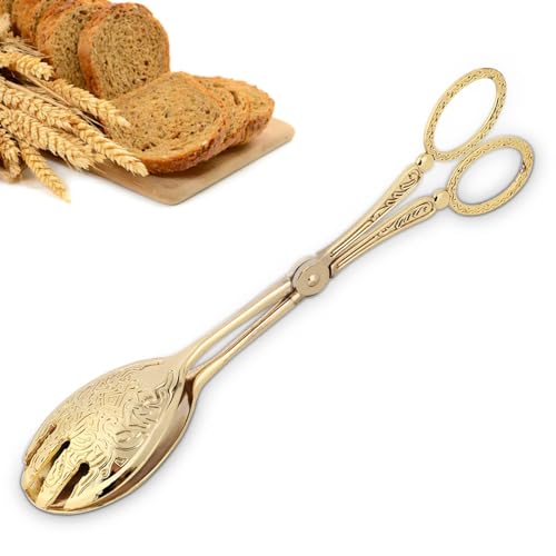 22 cm Vintage -Brotzange, Anti -Slip -Buffet Barbecue Tongs Metall Gold Servierzange für Lebensmittelsalat -Pinzetten -Vorspeisen Clips für Buffet, Partys, Grill, Home Kitchen