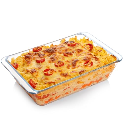 NUTRIUPS Tiefe Glas Auflaufform, Glas Ofenform, Rechteckige Lasagneform, Ofenfeste Klarglas- Bratform (3. 5L)