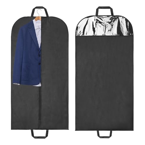 Hejo 2 Stück Kleidersack Anzug, 60x120cm Anzugtasche Schwarz, Zusammenklappbare Kleiderschutzhülle mit Griffen, Reisetragbare Kleiderhülle, Anzug Schutzhülle für Anzüge, Jacken, Mäntel (Schwarz)
