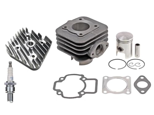 50ccm AC Zylinder + Zylinderkopf + Zündkerze BR9ES passend für Piaggio Fly, Liberty, NRG, TPH, Zip, Aprilia Scarabeo, Derbi Atlantis, Gilera Stalker – Leistungsstarkes Set passend für 2-Takt Motoren