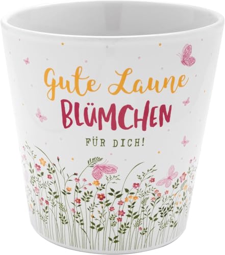 Gruss & CO Blumentopf mit Motiv Blümchen | Blumenübertopf aus Steinzeug, Höhe 10,5 cm, mit Spruch und Geschenk-Banderole | Geschenk Blumen, Geburtstag | 47524